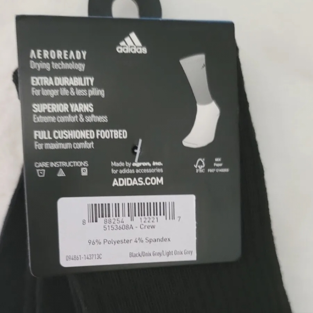 💥ADIDAS NEW 3 PAIRS MENS AEROREADY CUSHIONED CREW SOCKS SHOE - Picture 3 of 6